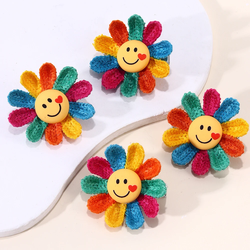 4pcs/Pack Rainbow Yarn Sunflower Hair Clips for Girls Children Girls\' Hair Accessories Kids Headwear Hairpin Hair Pins and Clips