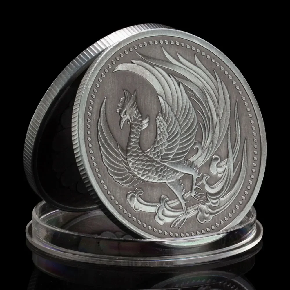 Phoenix Souvenir Coin Silver Plated Commemorative Coin Mythological Creatures The Secular Bird Pattern Collectible Coin