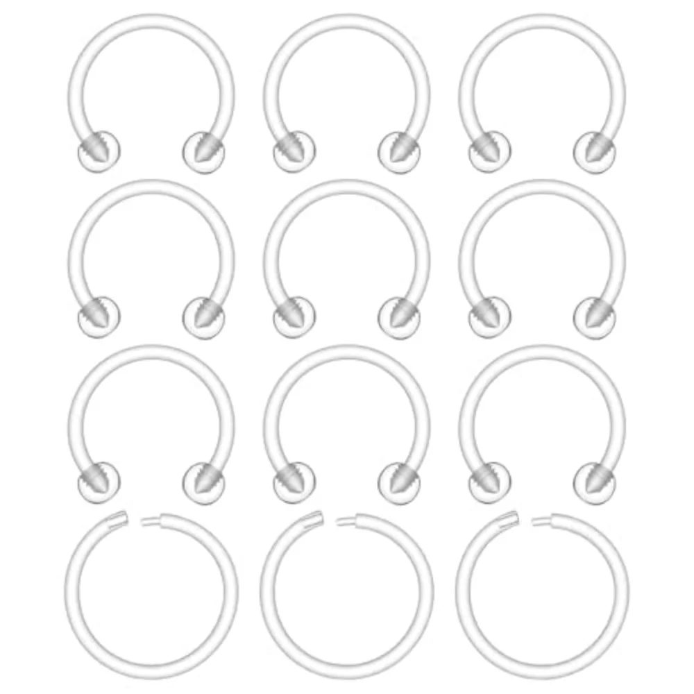 12Pcs 16G Clear Acrylic Captive Bead Horseshoe Rings Set Invisible Piercing Retainer for Septum Nose Cartilage Ear Piercing