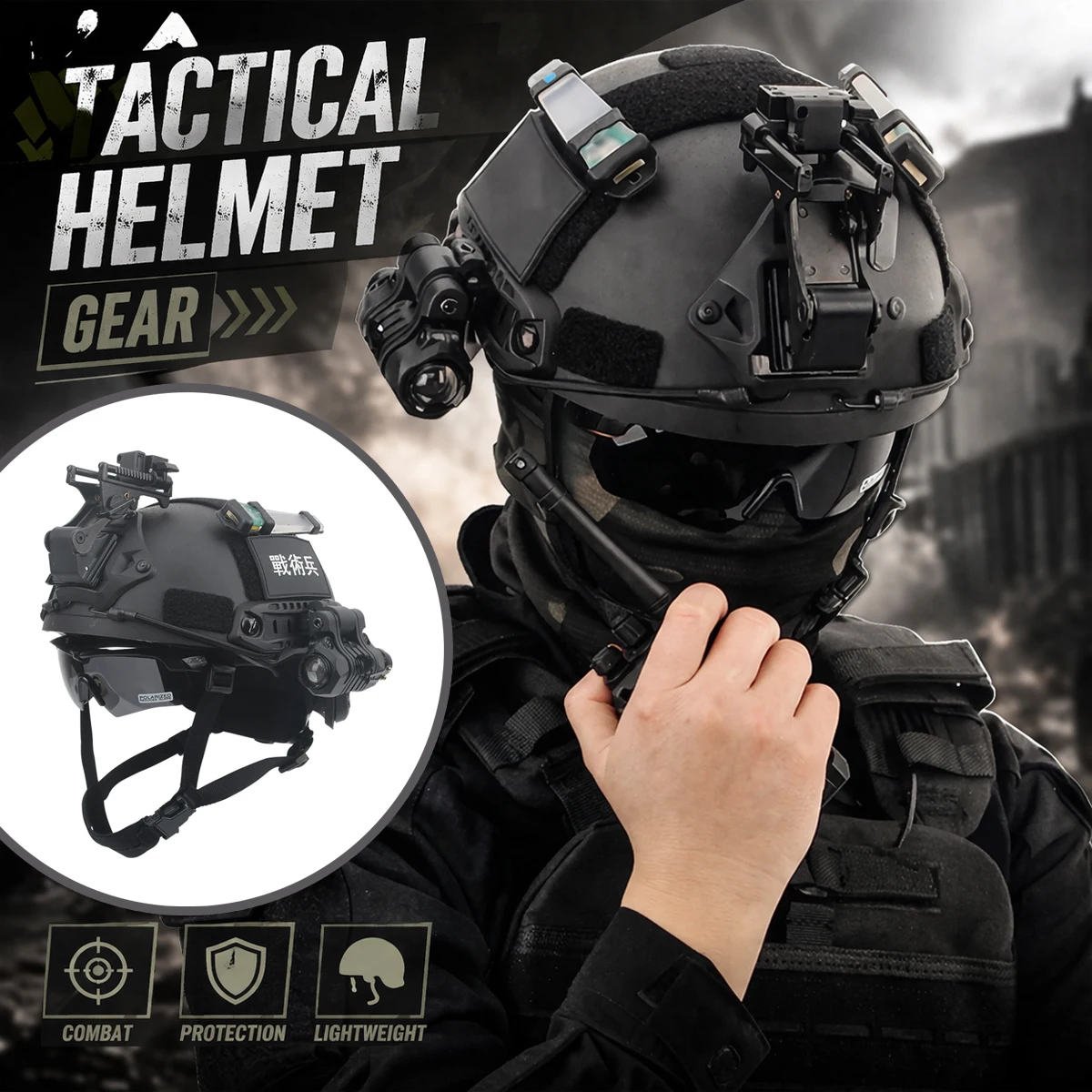 

FAST Tactical Helmet Set with NVG Bracket Flashlight Shooting Goggles Signal Llight for War Game Hunting Airsoft Protective Gear
