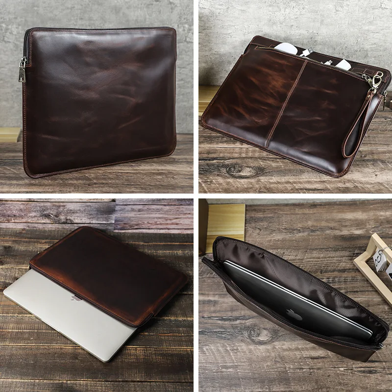 hand-made genuine leather cowhide protecting storage case bag sleeve laptop computer for macbookpro16 computer travelling gift