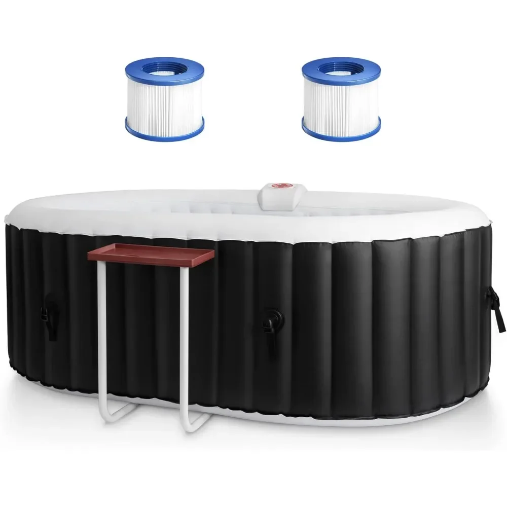 

Outdoor Hot Tub with 90 Bubbles Jets, 2 Filter Cartridges, Built-in Pump, Side Table and Tub Cover, 2-4 Person Portable Hot Tub