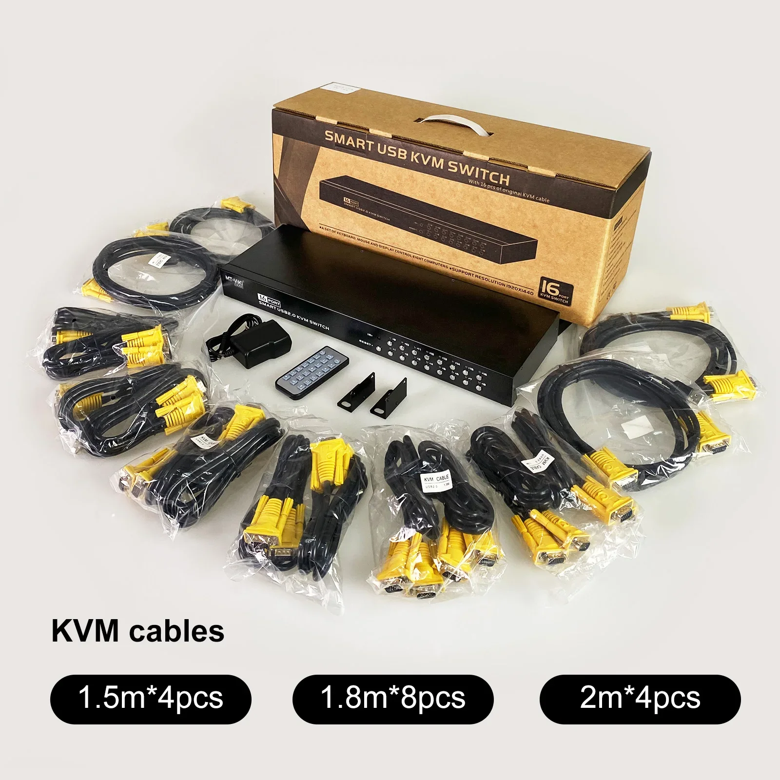 16 Port KVM Switches VGA + Cables (upgraded 2in1), MT-VIKI 1U Rackmount KVM Switcher Console 16x1