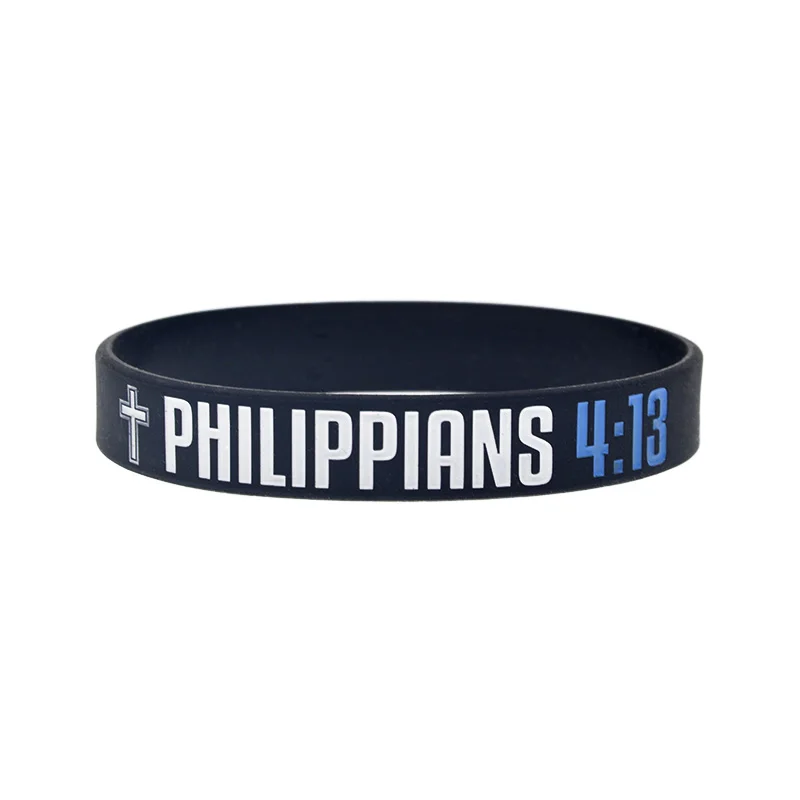 1PC/4PCS Jesus Silikonarmband JEREMIAH 33:3 PHILIPPIANS 4:13 EPHESIANS 6:10 LUKE 1:37 Gummiarmband Schwarz – Detail 3