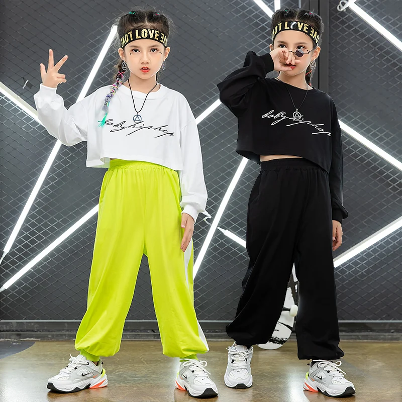 Kids Performance Hip Hop Clothing Crop Sweatshirt Tops Streetwear Jooger Pants For Girls Concert Outfits Dance Costume Clothes