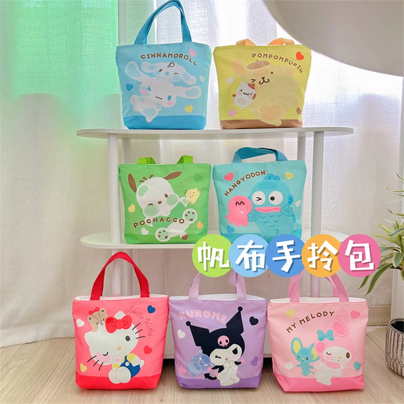 

Kawaii Sanrio Hello Kitty Kuromi Anime Canvas Lunch Box Bag Girl Heart Sweet Cute Cartoon Cinnamoroll Pompompurin Bento Bag Toys