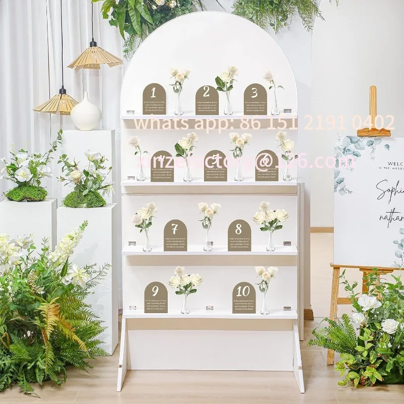 تخصيص 5.9 قدم قوس خشبي عرض الحفلات 4 الطبقة الشمبانيا جدار طوي علاج جدار عرض خلفية رفوف مشروبات الزفاف f