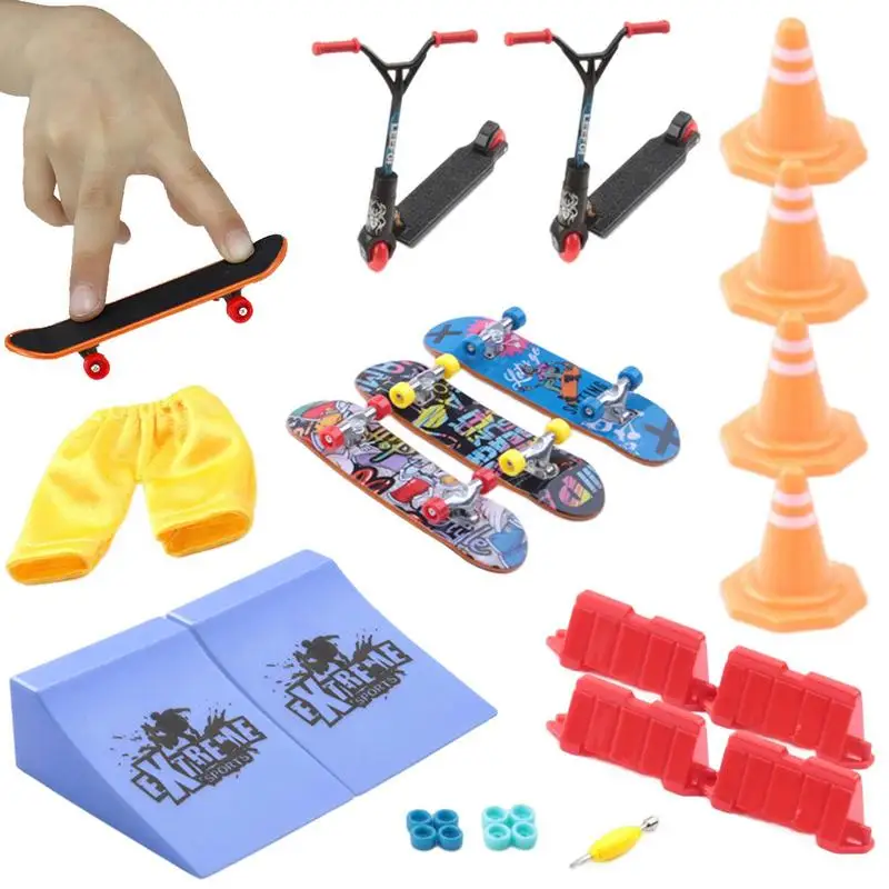 3pcs Mini Skate Boards Finger Toy Print Professional Alloy Finger Board Skateboard With 2pcs Scooter Toy Gift For Kids Adults