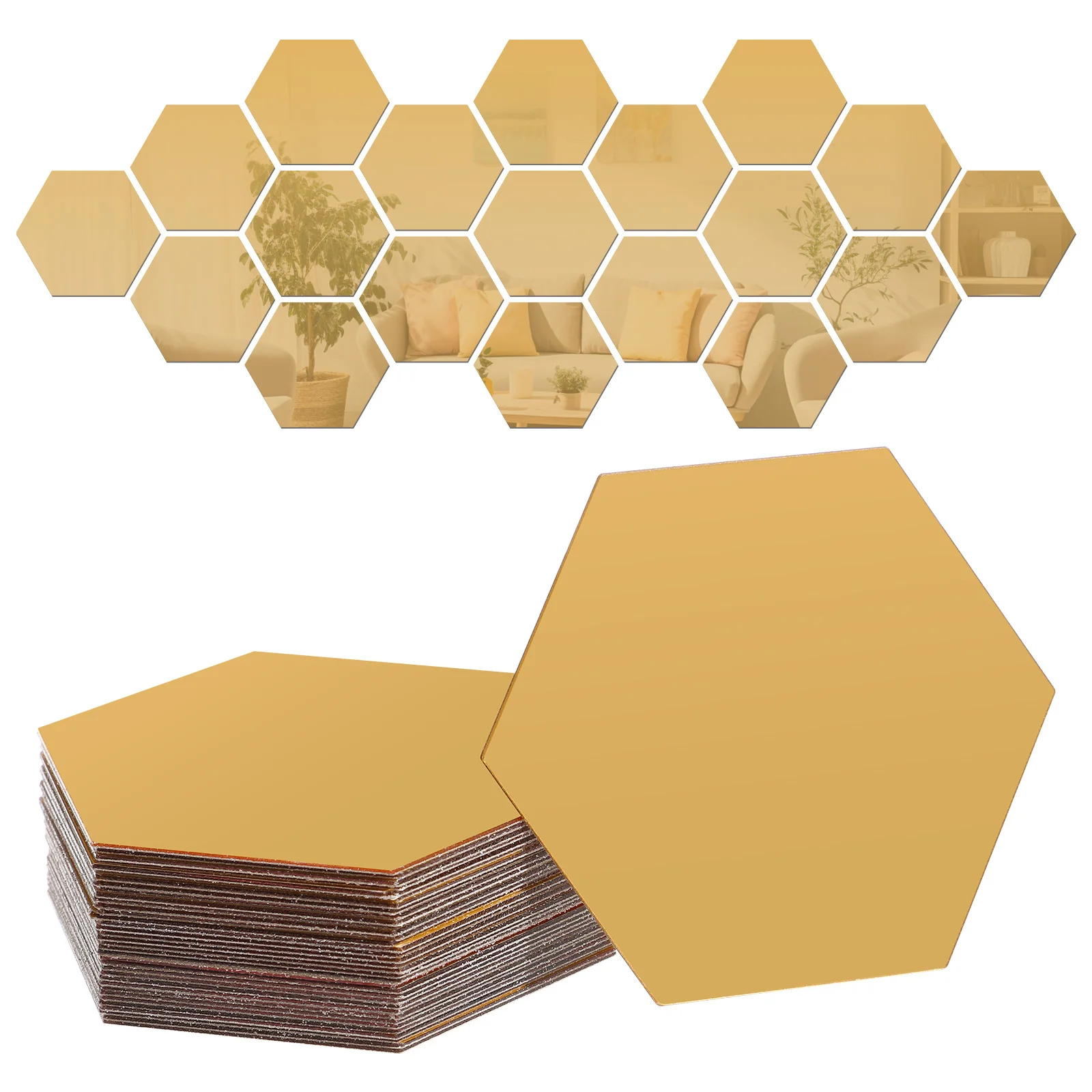 

36 Pcs Hexagonal Acrylic Mirror Wall Sticker 36pcs (gold) Stickers Decor Mirrors for Decals Living Room