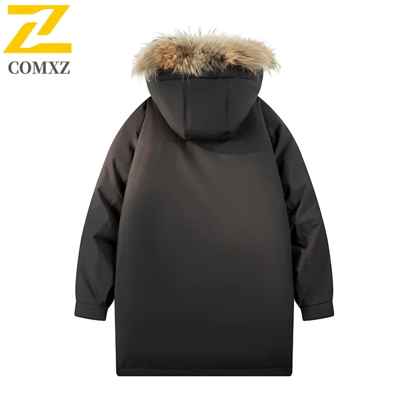 COMXZ Men Bread Jacket 2025 Fur Lined Work Coat Travel Street Loose Warm Ski Padded Jacket High Quality Snow Long Winter Jackets
