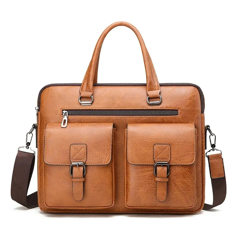 Man Business Briefcase Bag PU Leather Messenger Shoulder Bag Men Office Lunch Bags For Laptop A4 File Male Handbags