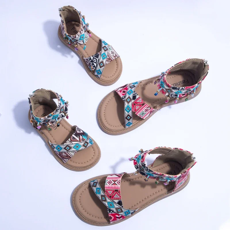 Girls Sandals Ethnic Style Sandals Children Soft Soled Lightweight Beach Shoes Princess Shoes Kids Shoe for Girl Sandalias 2024