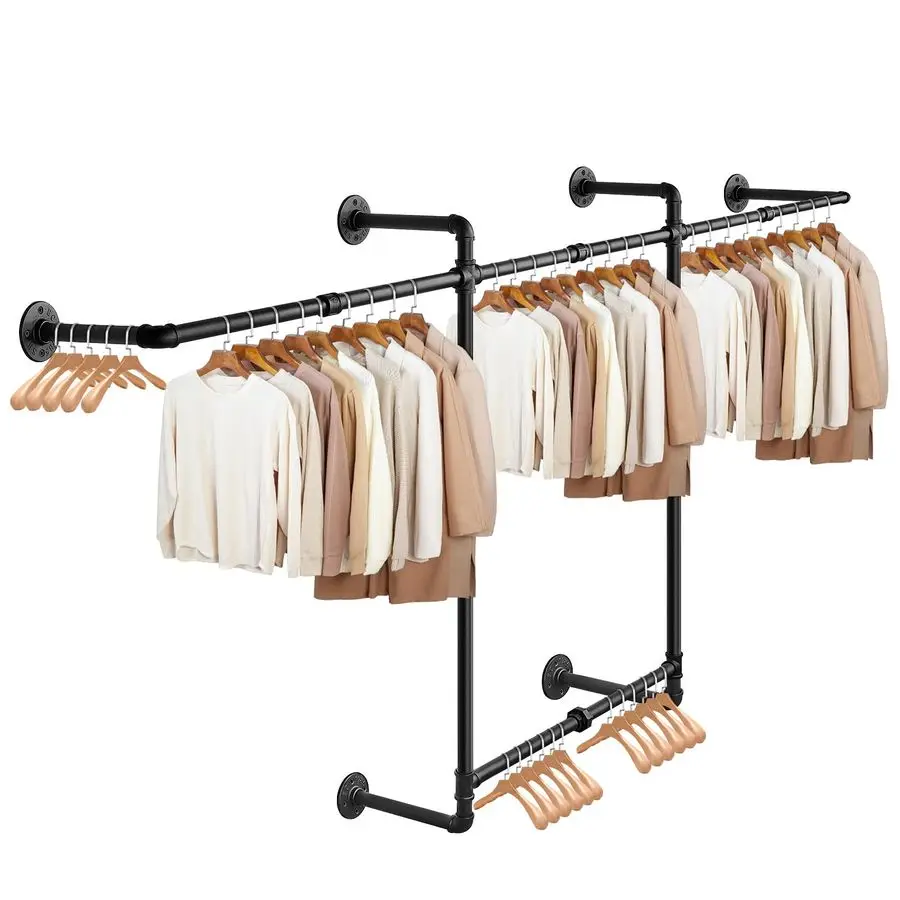 

Industrial Pipe Clothes Rack, Heavy Duty Detachable Iron Garment Rack Wall Mounted, Rustic Saving Space Clothes Bar MultiPurpose