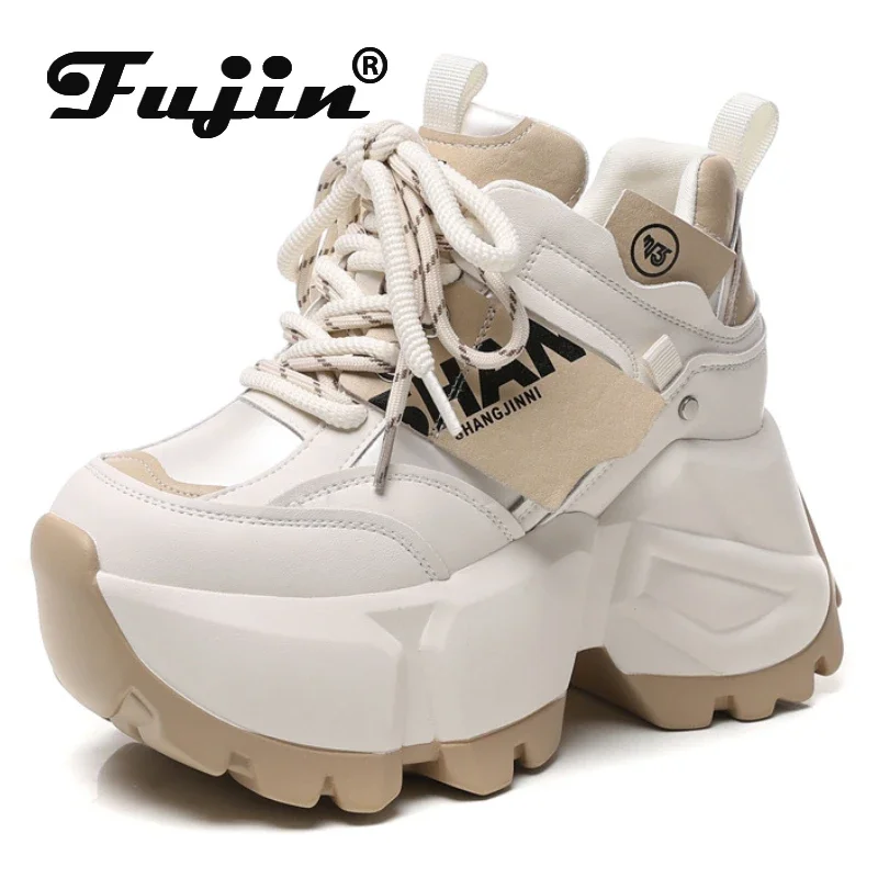 Fujin 11cm Microfiber Leather Rhinestone Bling High Brand Autumn Spring Daddy Mixed Color Breathable Platform Fashion Shoes