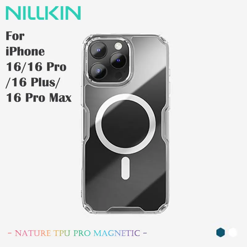 Nillkin Transparente magnetische Hülle für iPhone 16/16 Pro/16 Plus/16 Pro Max, Anti-Drop-Airbag, klare Rückseite, TPU+PC-Hybrid