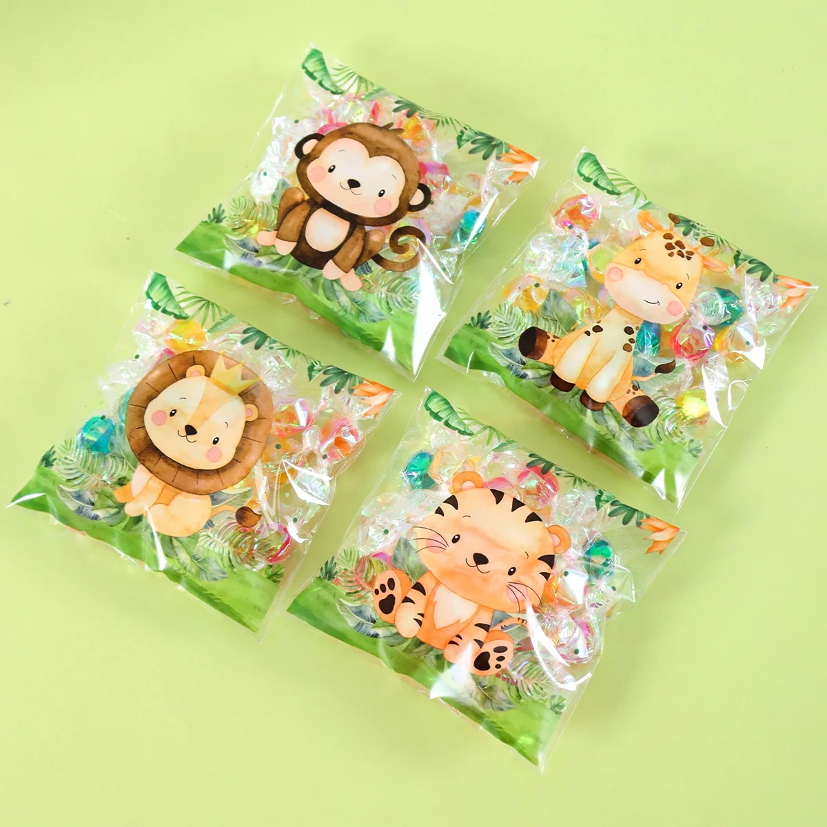 50/100 Stück Safari-Tier Selbstklebende Geschenktüten Löwen-Tiger-Design Cellophan-Süßigkeitentüten für Erste Geburtstagsfeier-Zubehör – Detail 7