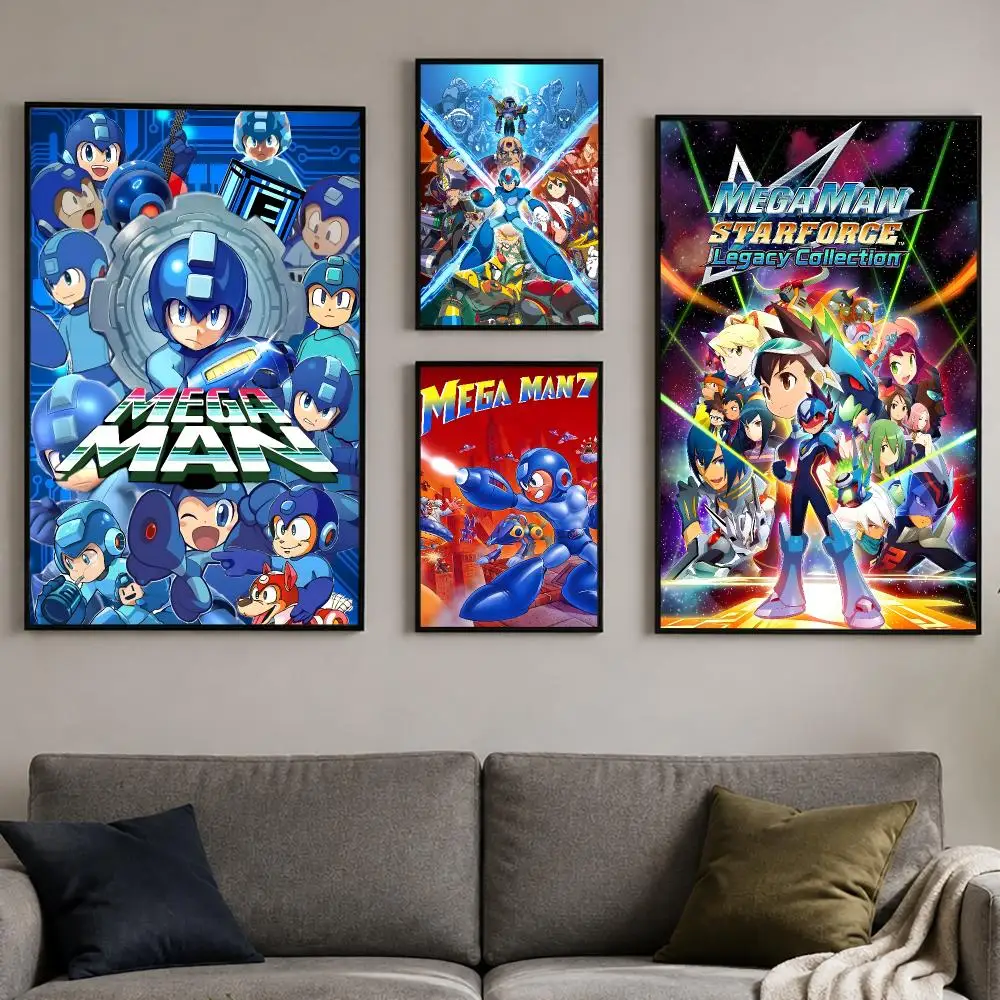 Classic Game Mega Man Poster PP Self-Adhesive Bedroom Gaming Cafe/Bar Vintage Aesthetic Decor Ideal Gift