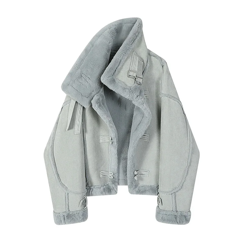 Abrigo de moda 2025 abrigo corto de lana de cordero de una pieza grueso para mujer abrigo de invierno nuevo abrigo cálido de alta calidad para mujer Parker H750