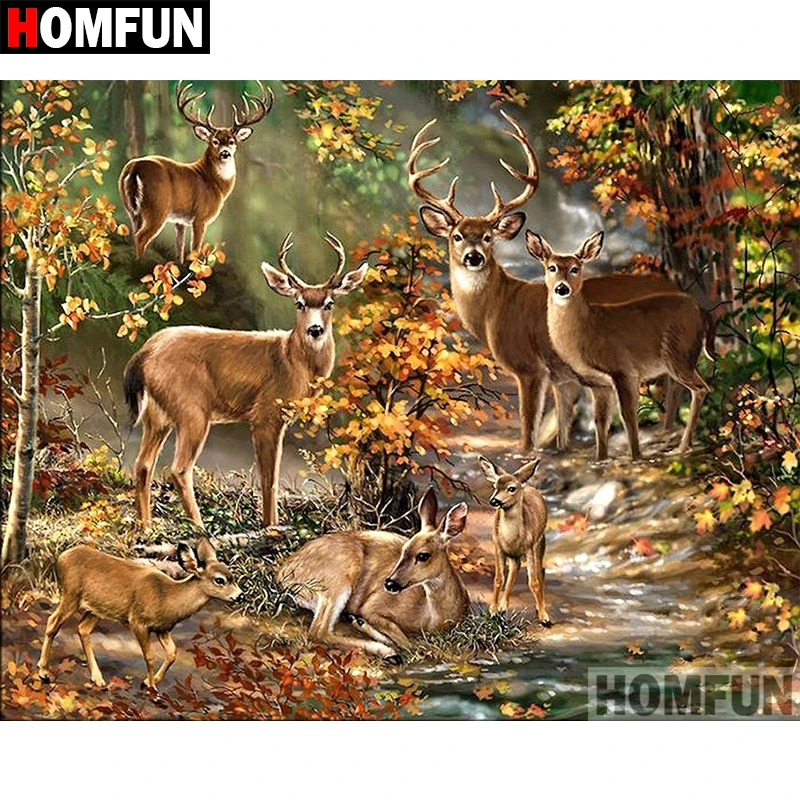 

HOMFUN 5D DIY Diamond Painting Full Square/Round Drill "Forest deer" Embroidery Cross Stitch gift Home Decor Gift A09300