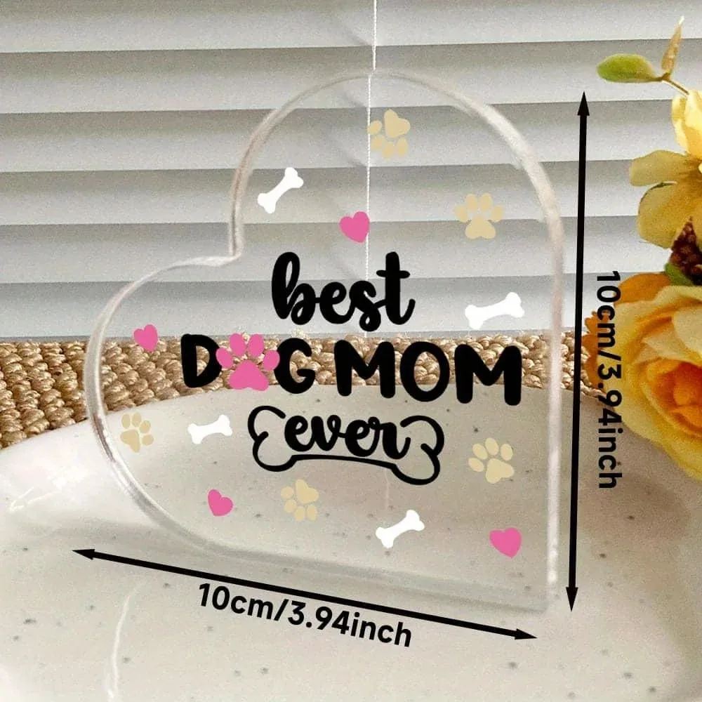 CIFBUY Acrylic Dog Mom Wall Art Heart Paw Print Bone Decor Indoor Outdoor Office Bedroom Kitchen Living Room Pet Lover Gift