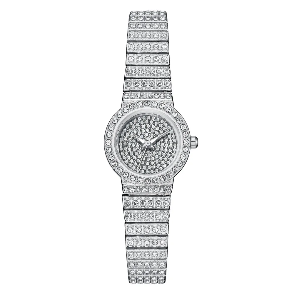 Women\'s Fashion Rhinestone Full Star Thin Strap Quartz Bracelet Watch Small Trendy Temperament Ladies Steel Strap Watch