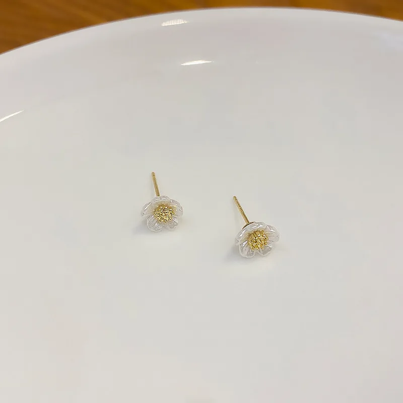 Frühling neue süße Gänseblümchen Blume Ohr stecker für Frauen süße Muschel Emaille versilbert Ohrringe koreanischen Temperament Schmuck – Detail 40