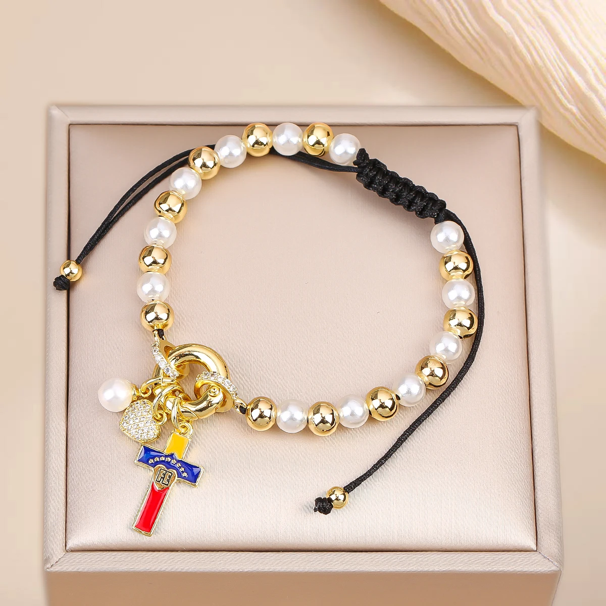 تصميم جديد النحاس الخرز اللؤلؤ سلسلة مضفر تاج فنزويلا العلم الصليب سوار جديد أزياء النساء حزب عيد ميلاد مجوهرات هدية #2