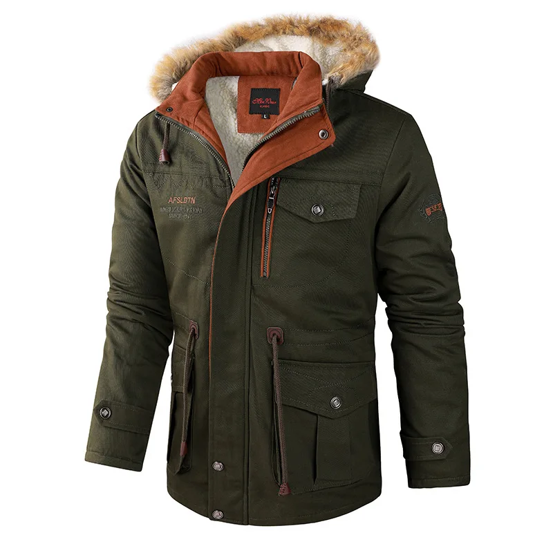 Plush cotton-padded medium long casual heavy jacket can take off the hat men's lamb wool coat men's cotton-padded jacket