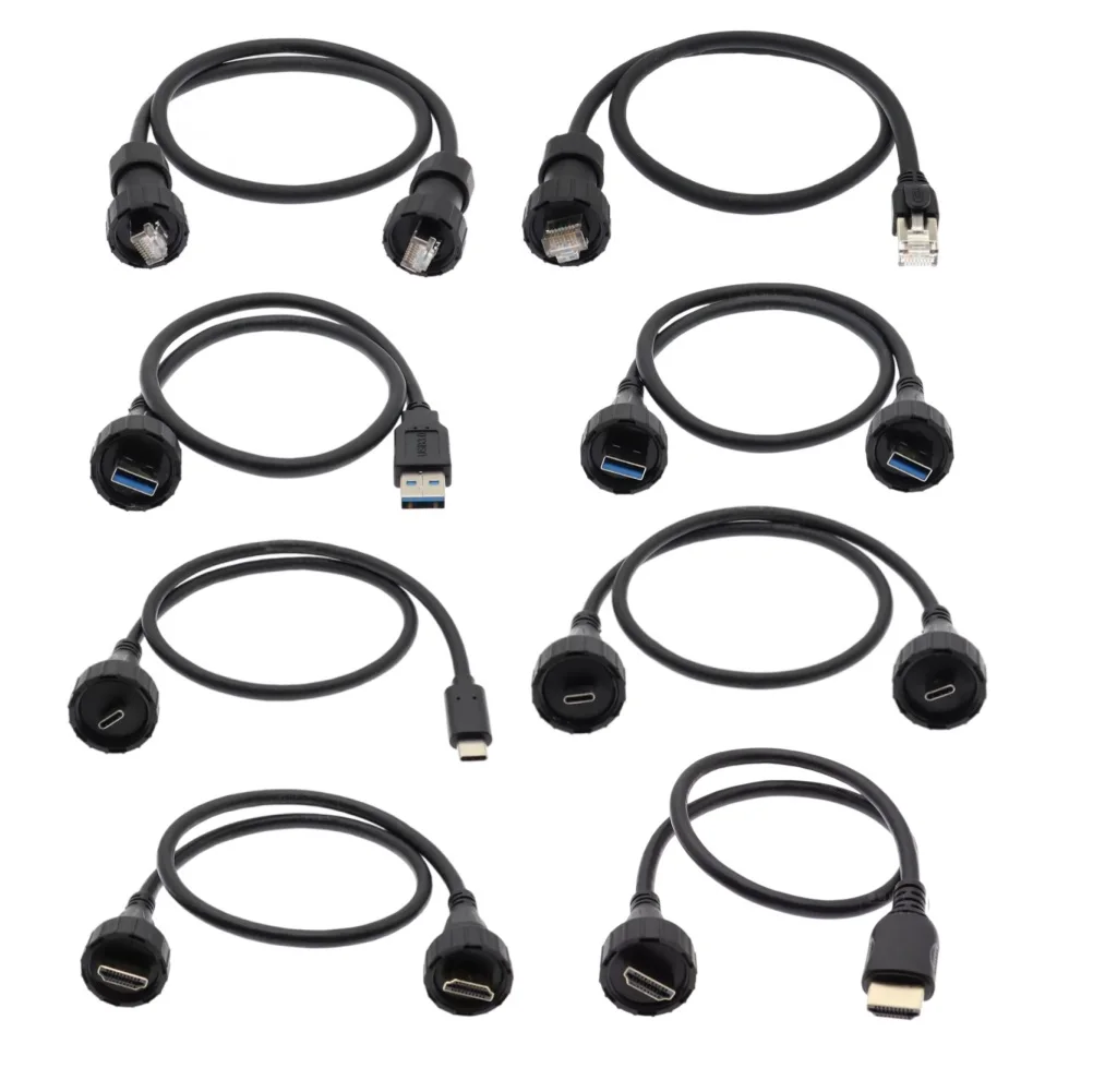 waterproof cable for screw panel chassis mount d type rj45 cat6 hdmi-compatible usb c type c usb3.0 connector waterproof cable