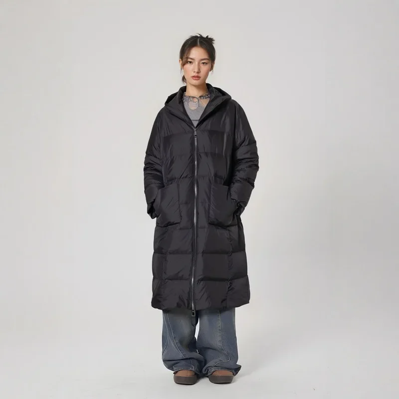 

Women's Black Long Styles Hooded Cotton-padded Coat Long Sleeve Loose Parkas Women Pocket Solid Zipper Slim-fit Cotton Clothing