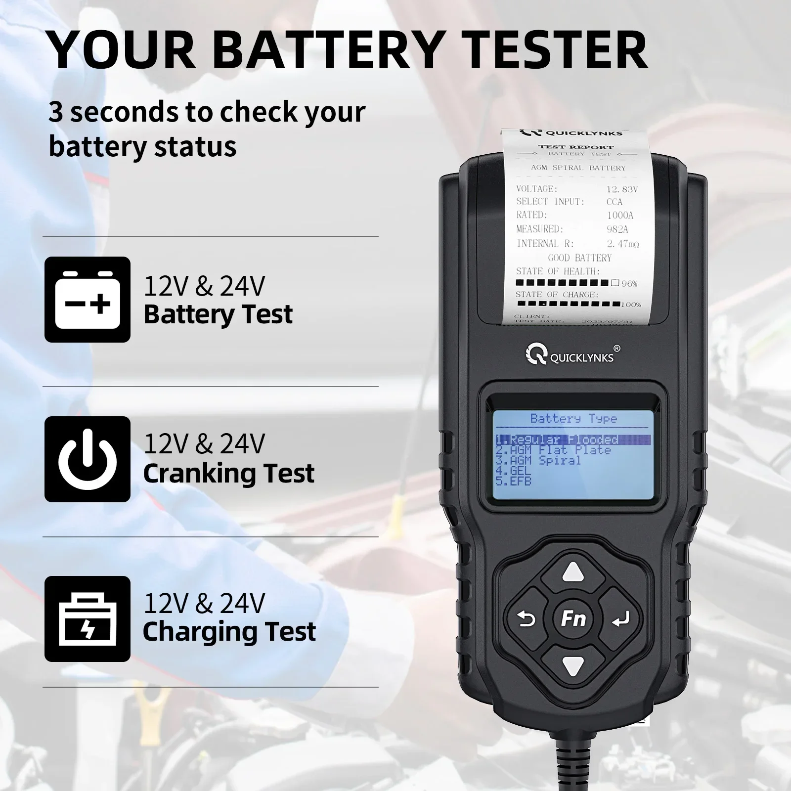 car battery tester printer lead acid 12v car battery digital alternator tester 6 led for engine starting batteries