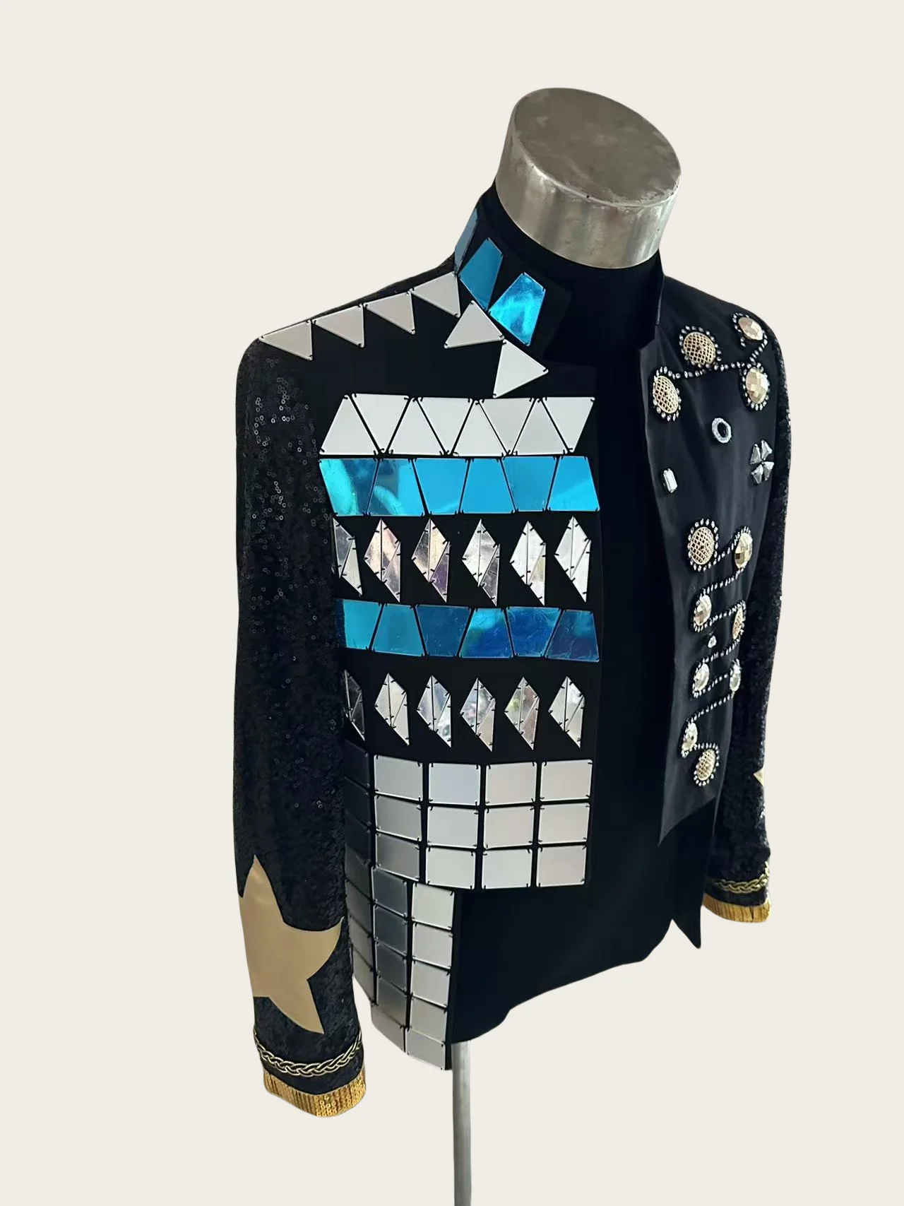 New Handmade Men\'s Mirrors Mental Decorations Suit Jacket Stage Host Banquet Chorus Dress Club Singer Dance Performance Coat