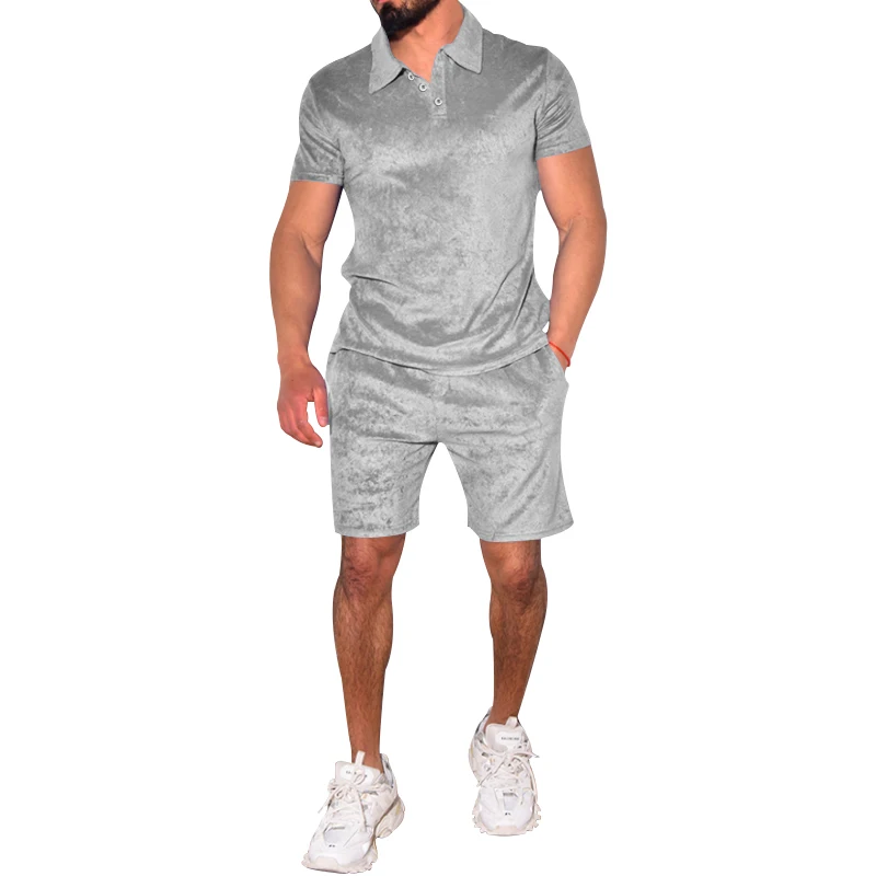 2024 Summer Men\'s Polo T-shirt Polo Sports Set Men\'s Towel Loose Short sleeved Shorts Two piece Set