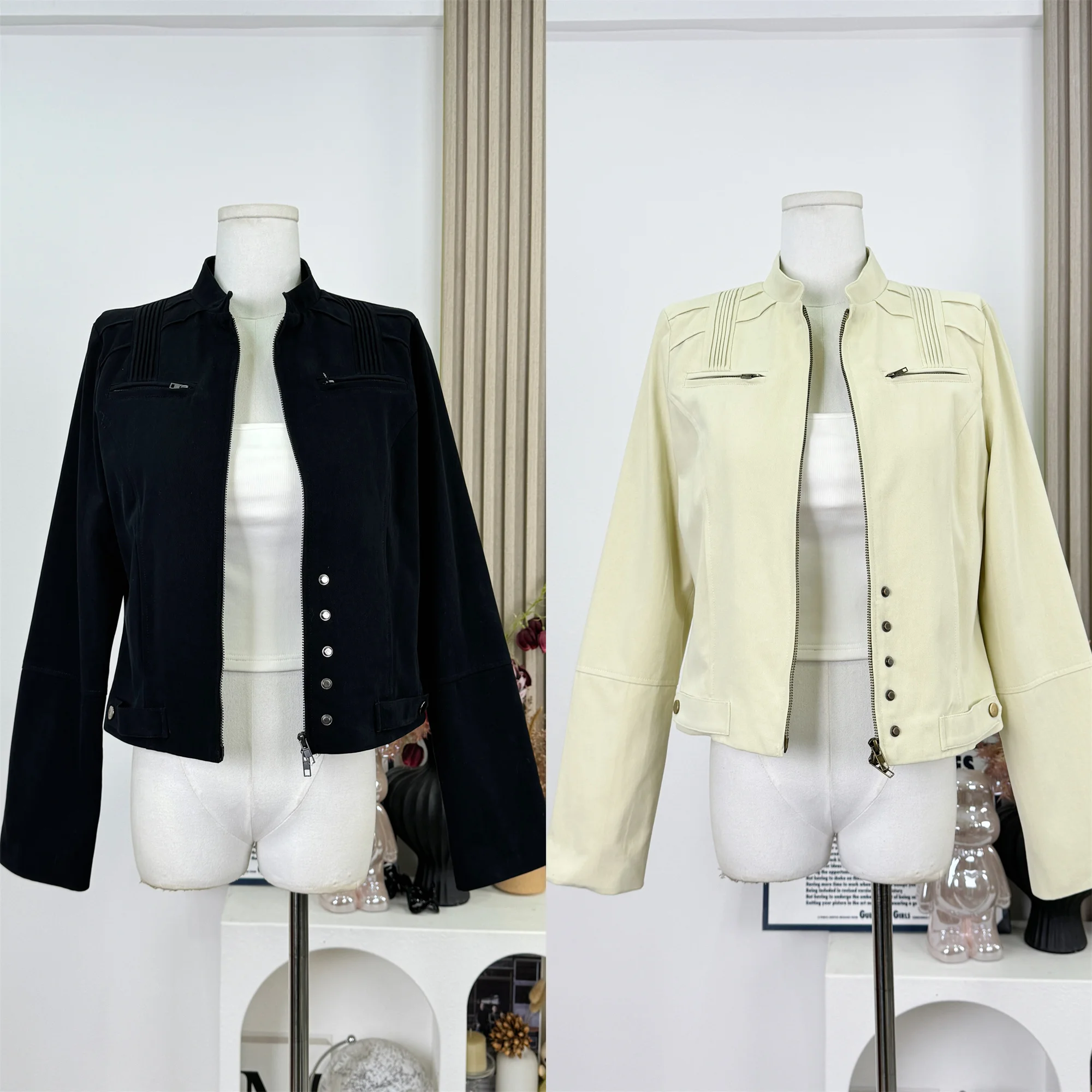 

Autumn Winter Casual Stand Collar Workwear Jacket Versatile Small Batch Design Talent Coat Long Sleeve Female's Outerwear F92