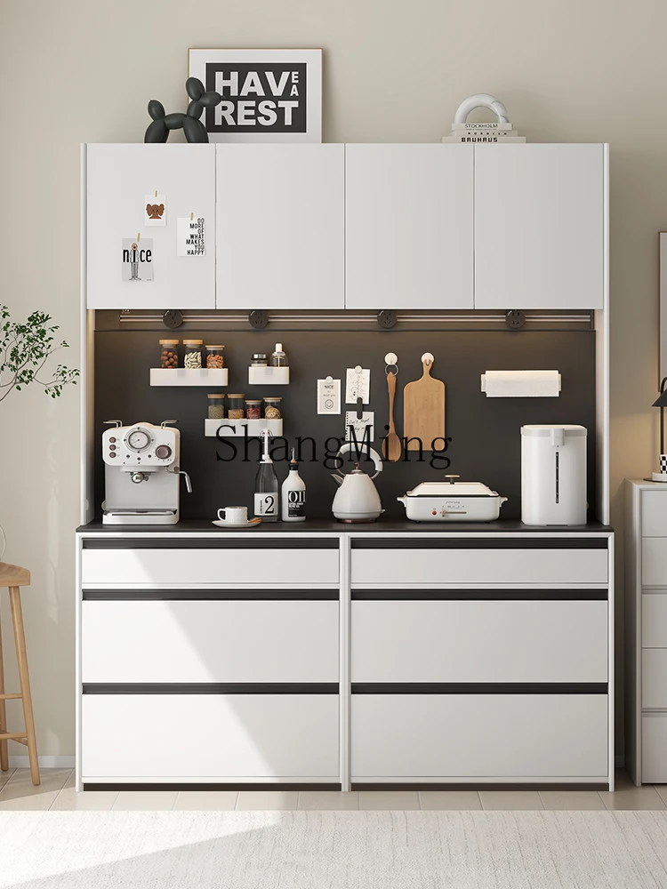 

HJ white minimalist side cabinet solid wood rock slab top high cabinet simple tea storage storage