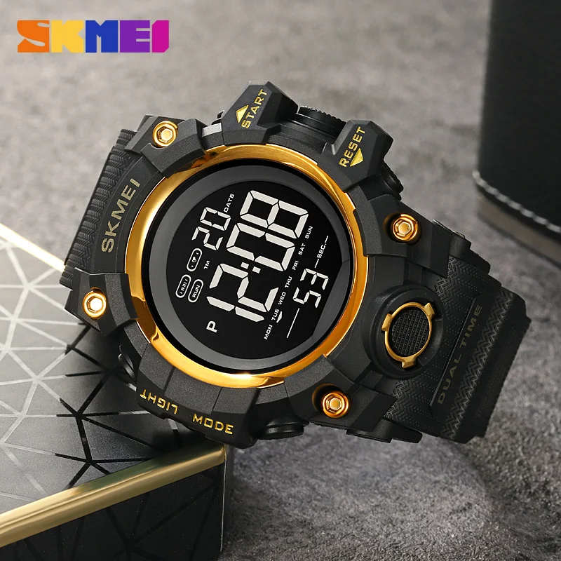 SKMEI 2Time Digital Watch Waterproof Sport Mens Wristwatch Chronograph Stopwatch with Date Original Brand Electronic Clock