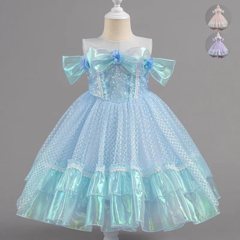 Birthday Party Dresses For Girls Mermaid Princess Dress Ruffle Sequin Elegant Evening Dress Off-shoulder Children Prom Dress