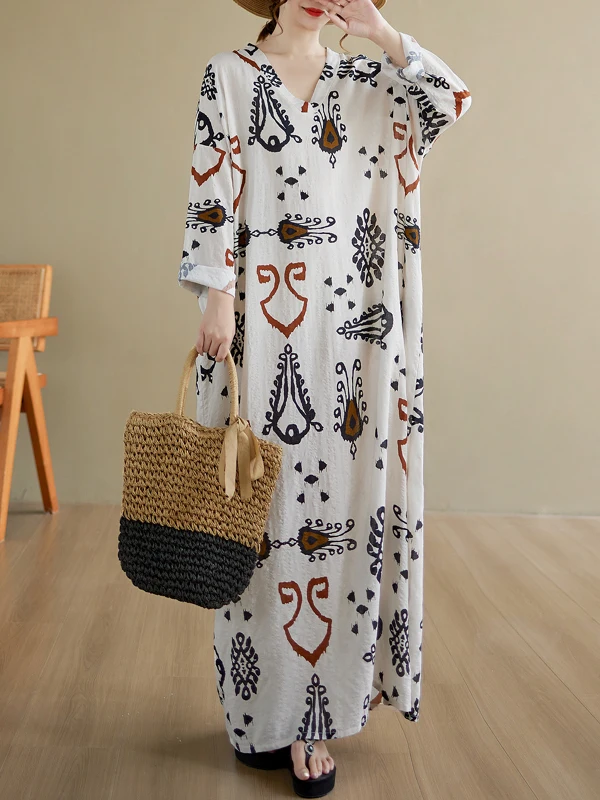 

Длинный хлопковый льняной халат больших размеров с принтом Dr, винтажный свободный утягивающий халат, длинная юбка, повседневный трапециевидный халат Dr V-Ne