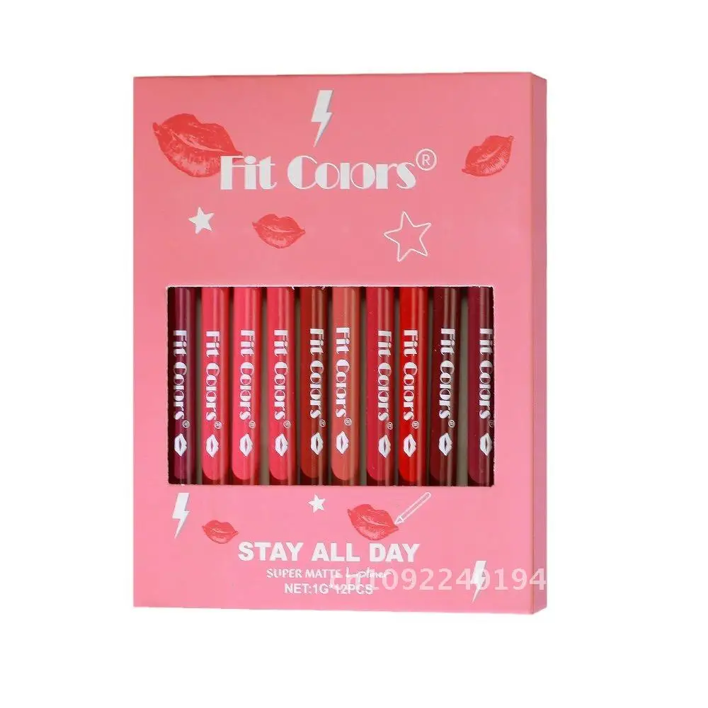 Fit Colors 12 colori Set di matite per labbra opache Impermeabile a lunga durata Facile da applicare Penna per contorno labbra durevole per tipi di pelle universali