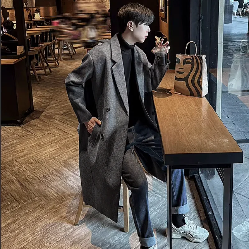 

2024 Spring Autumn Wool Coat Trend Fashion British American Simple Loose Casual Men's Winter Suit Collar Double-breasted S-3xl