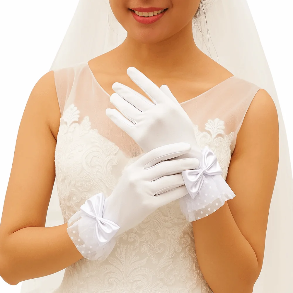 مزاجه الحلو الأسود قفازات برباط الأبيض البولكا نقطة الزفاف قفازات الزفاف خمر البيج طويل فنجر القفازات فستان اكسسوارات