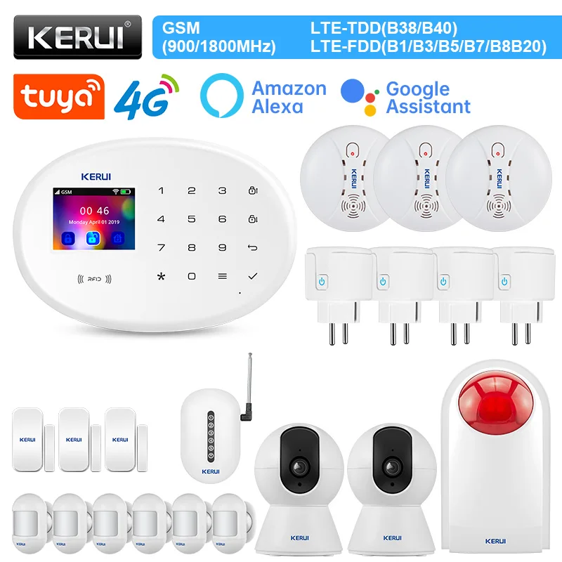 KERUI W204 4G WIFI GSM Alarm Tuya Smart Home Kit Alarm System Tuya IP Camera Security System Motion Sensor Detector Door Sensor