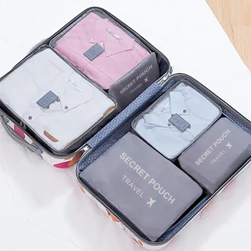 6 stks/set roze/blauw/grijze reisopbergtas met grote capaciteit waterdichte bagage kleding ondergoed opbergtas met ritssluiting