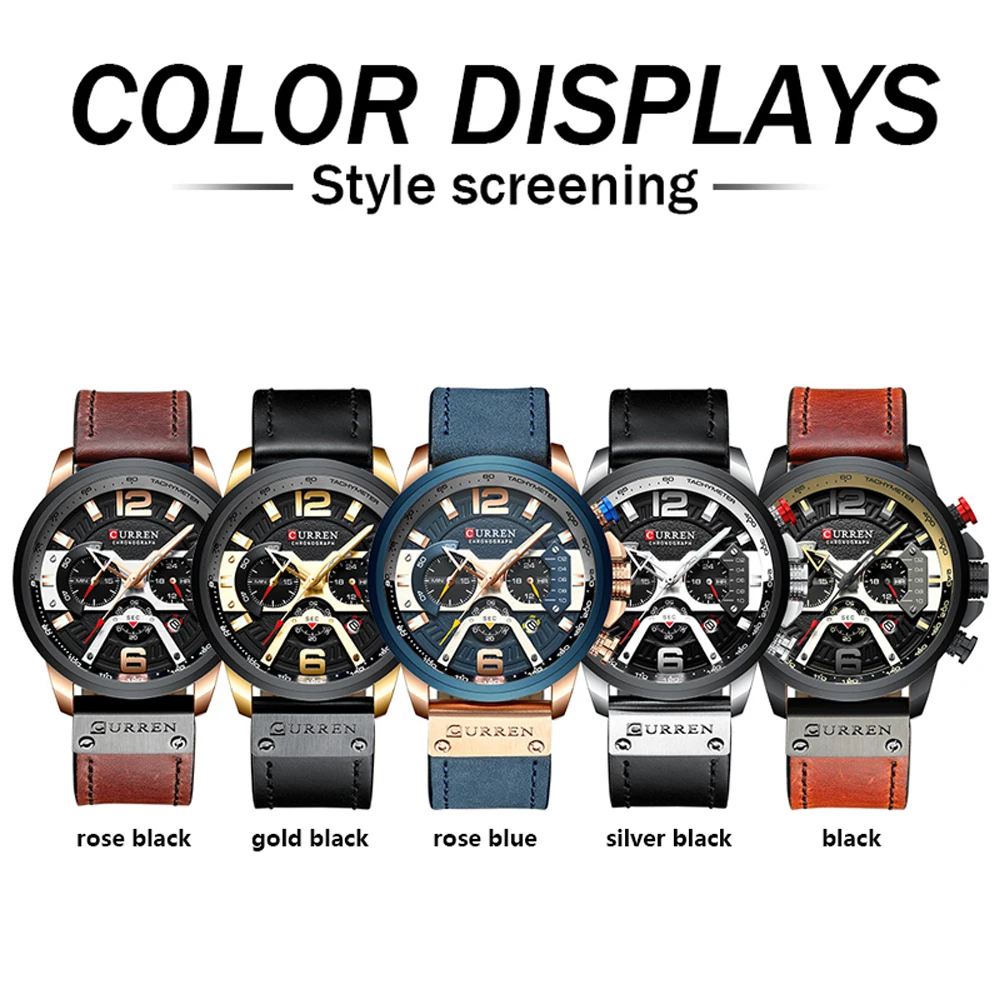 2021 CURREN Men Watches Top Brand Luxury Blue Leather Chronograph Sport Watch For Men Fashion Date Waterproof Clock Reloj Hombre