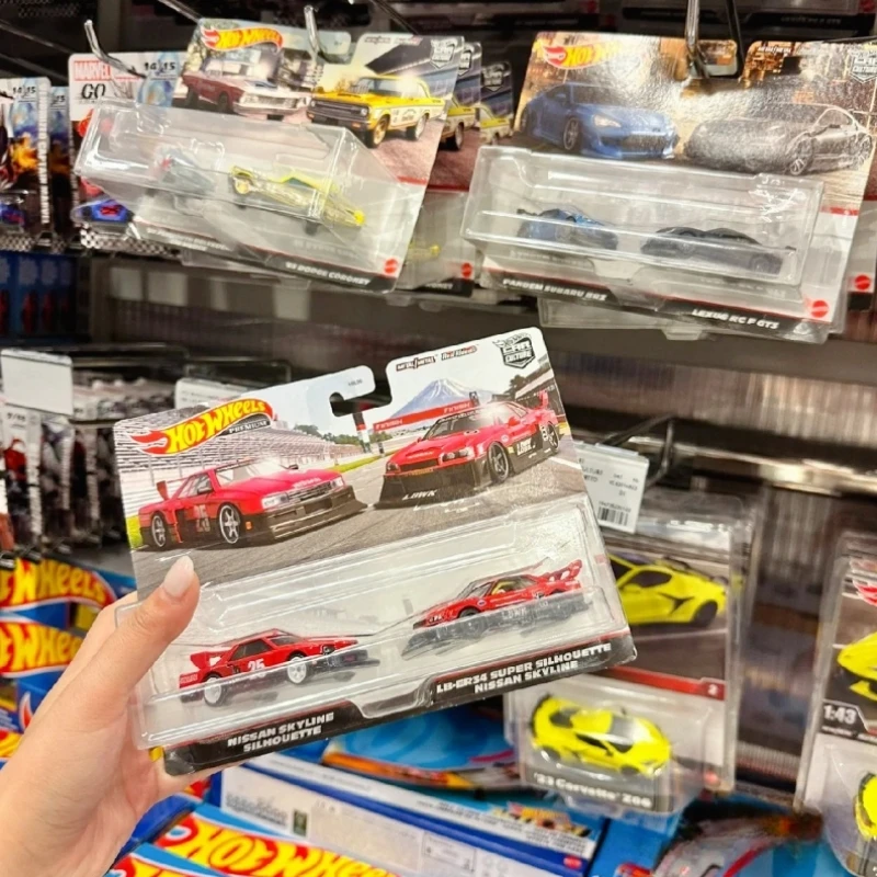 

New Hot Selling Genuine Hot Wheels Silhouette Double Car Set Nissan God Of War R34 Alloy Small Car Iron Sole Rubber Tire Gifts