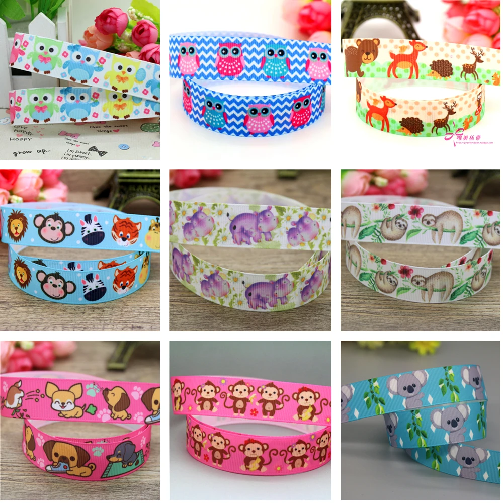 DHK 7/8\'\' 5yards Animal Owl Koala Printed Grosgrain Ribbon Accessories Headwear Decoration Collar DIY Sewing Craft C2648
