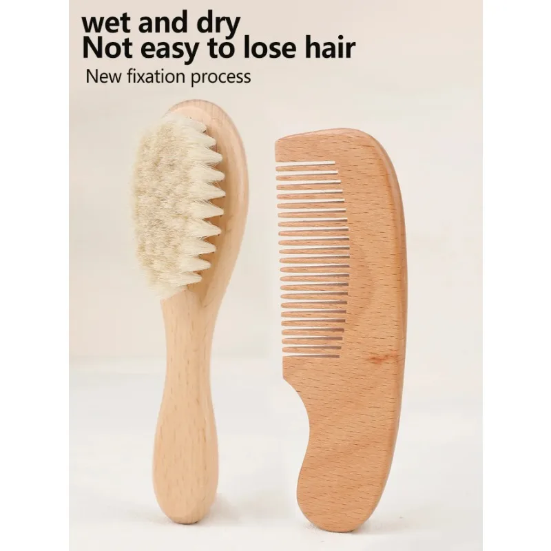 2pcs Baby Wood Brush Hair Brushes Airbag Comb Flat Combs Portable Baby Shampoo Brush Wool Soft Brush Hair Comb Set Toddler Combs