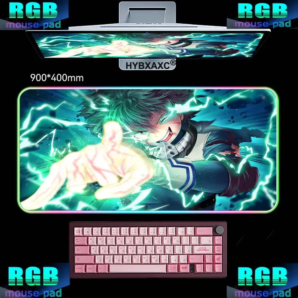 

LED RGB HD Midoriya Izuku My Hero Academia Anime Mousepad Pc Gamer Cabinet Keyboard Desk Mat Office Accessories Large Mouse Pads