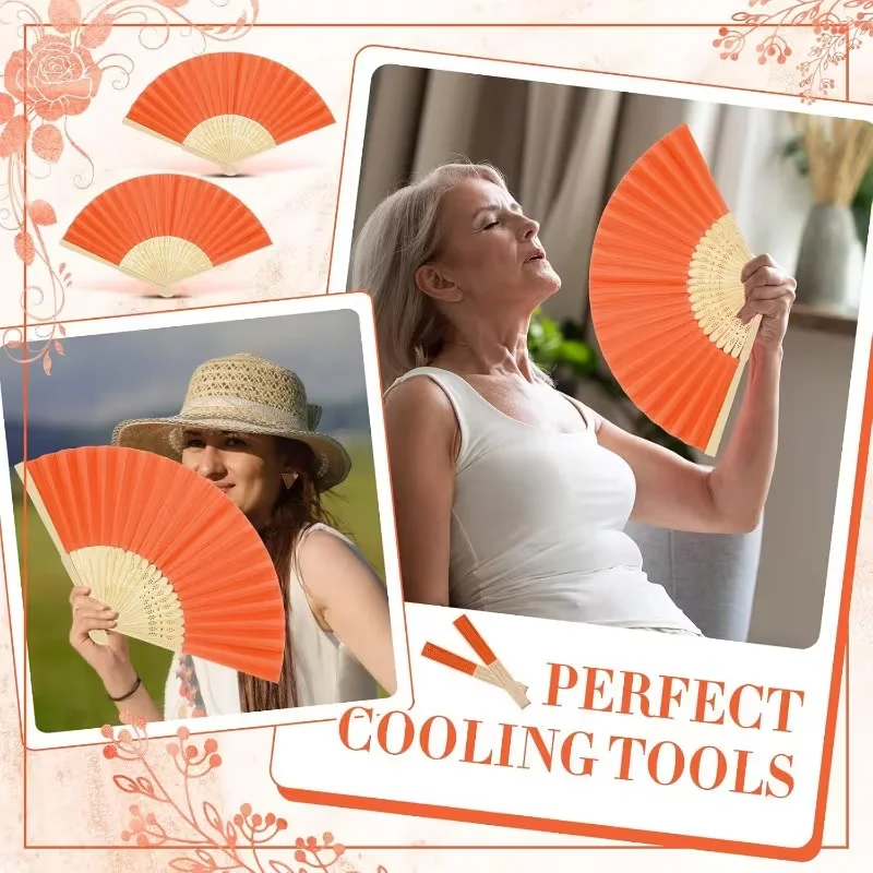 10Pcs/30Pcs/50Pcs/70Pcs Personalized Custom Orange Paper Folding Fans, Can Be Engraved with Name/Date, Very Suitable for Handheld Use These Exquisite Fans, Inspired by Japanese and Chinese Designs, Are Ideal for Weddings, Bridal Events, Church Gatherings, Decorations, and as Orange Rubber Fans for Gifts or Party Favors.