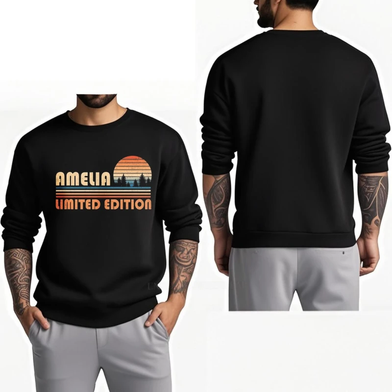 Roupa diária outono feminino hoodie amelia pôr do sol skyline edição limitada treino rua wear cor sólida em torno do pescoço pulôver